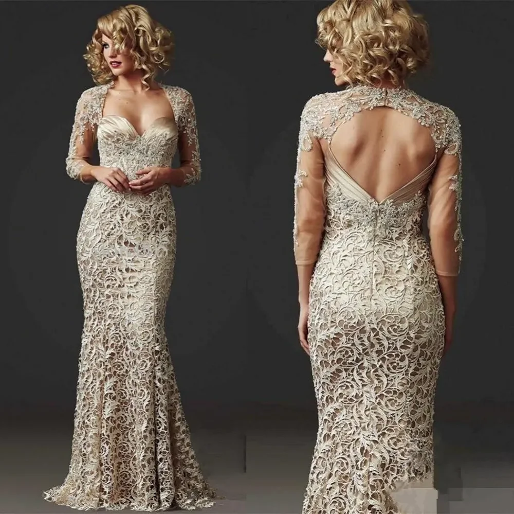 2024-New-Vintage-Champagne-Mother-Of-The-Bride-Dresses-Full-Lace-Long ...