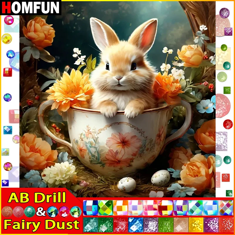 Diamond Painting Diamond Art Painting Kit Diamond Painting Set HOMFUN Fairy Dust AB Diy Full Square Round Drill 5D Diamond Painting Diamond Embroidery "Animal Rabbit" Home Decor Gift