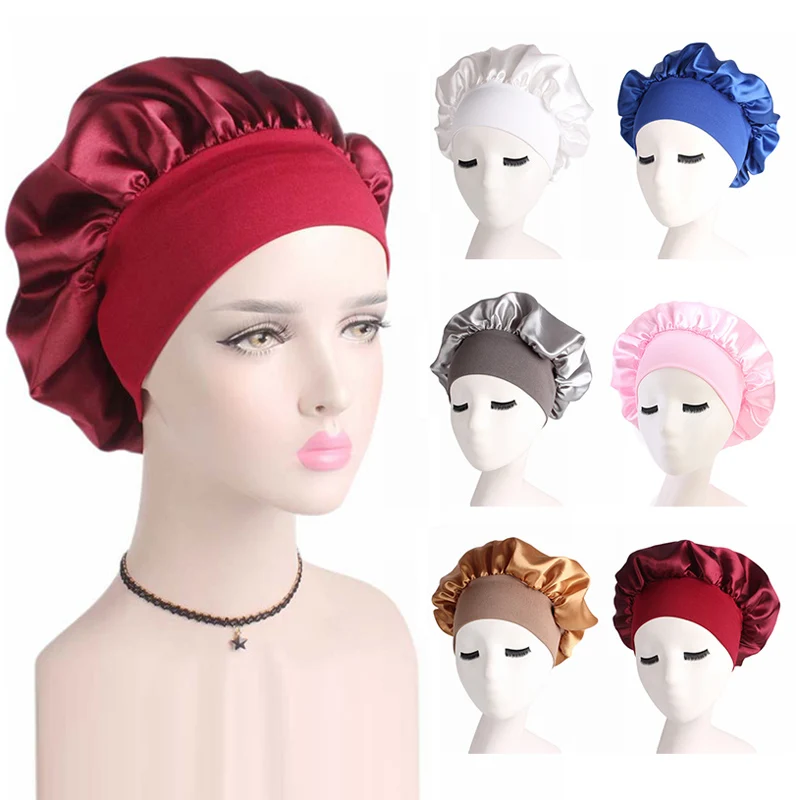 Night hair cap warm air bonnet cap hair bonnet dryer Unisex Head Wrap Elastic Band Cap For Brimmed Night Hat Bath Cap Extra Large Satin Silky Bonnet Sleep