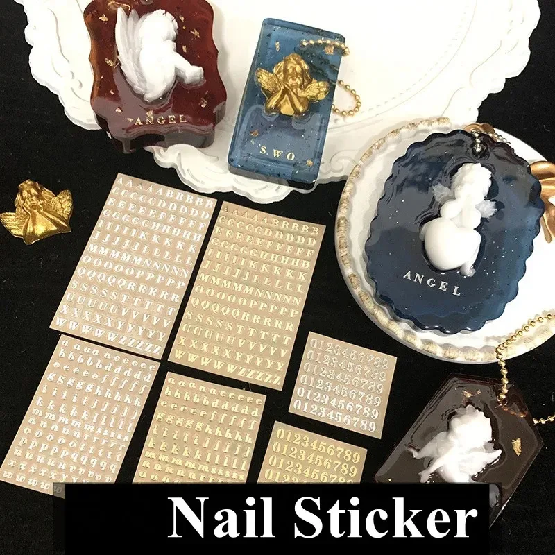 Alphabet Decor Stickers Metal Letter Gold Silver Resin Filler Silicone Mold Handicraft