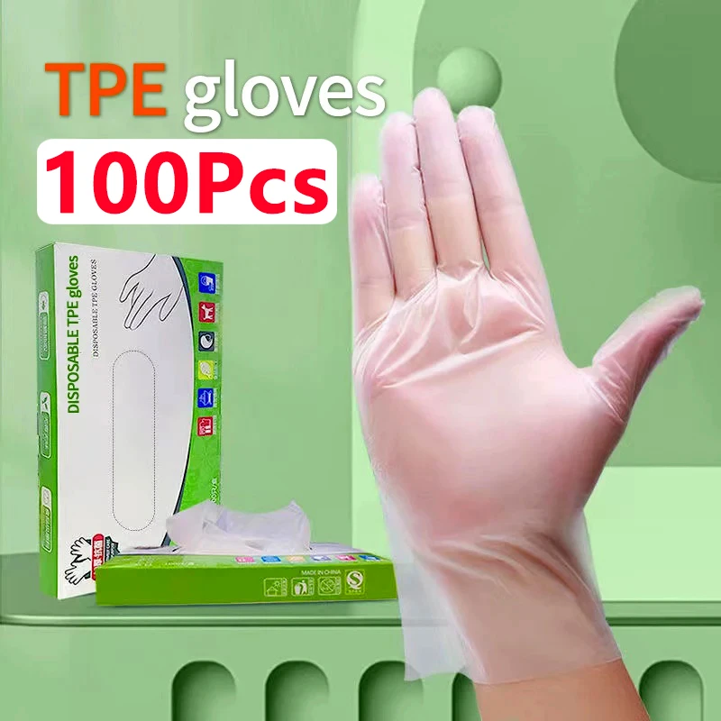 100PcsLatexFreeGlovesTPEDisposableGlovesTransparentNonSlip