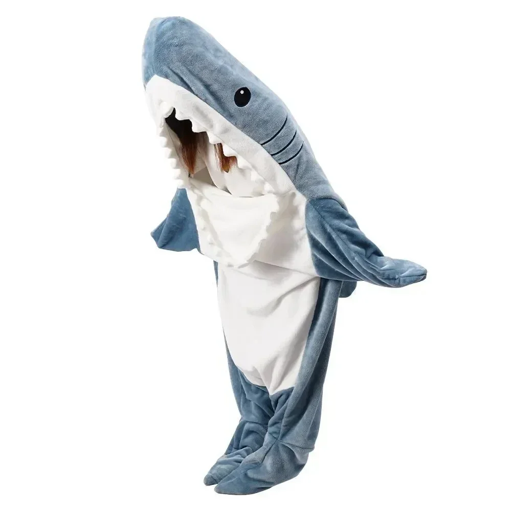 Cartoon Shark Sleeping Bag Pajamas Office Nap Shark Blanket Karakal Soft Cozy Fabric Mermaid Shawl Blanket for Children Adult