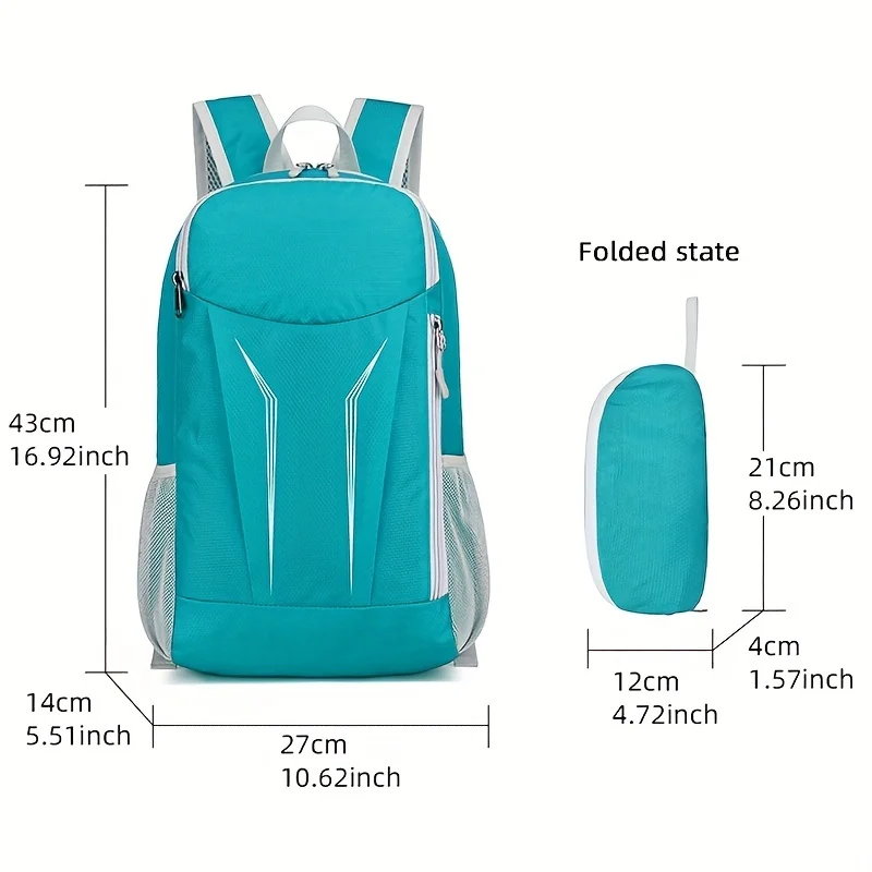 Compact Lightweight Outdoor Backpack Water-Resistant, Large Capacity Ideal for Hiking, Cycling, Travel Reflective Safety Strips