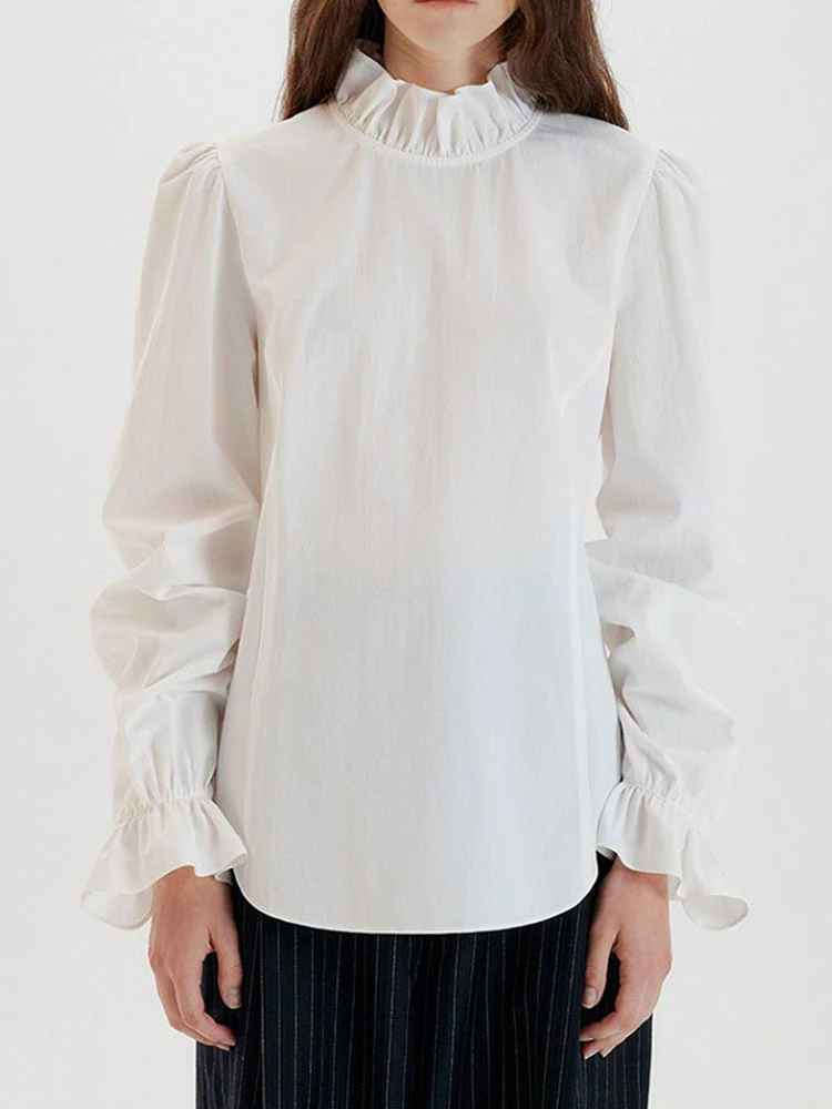 

2022 New Spring Summer Women Temperament Solid Color Blouse Japan Style Elegant Office Lady White Shirts Slim Fit Femme Tops