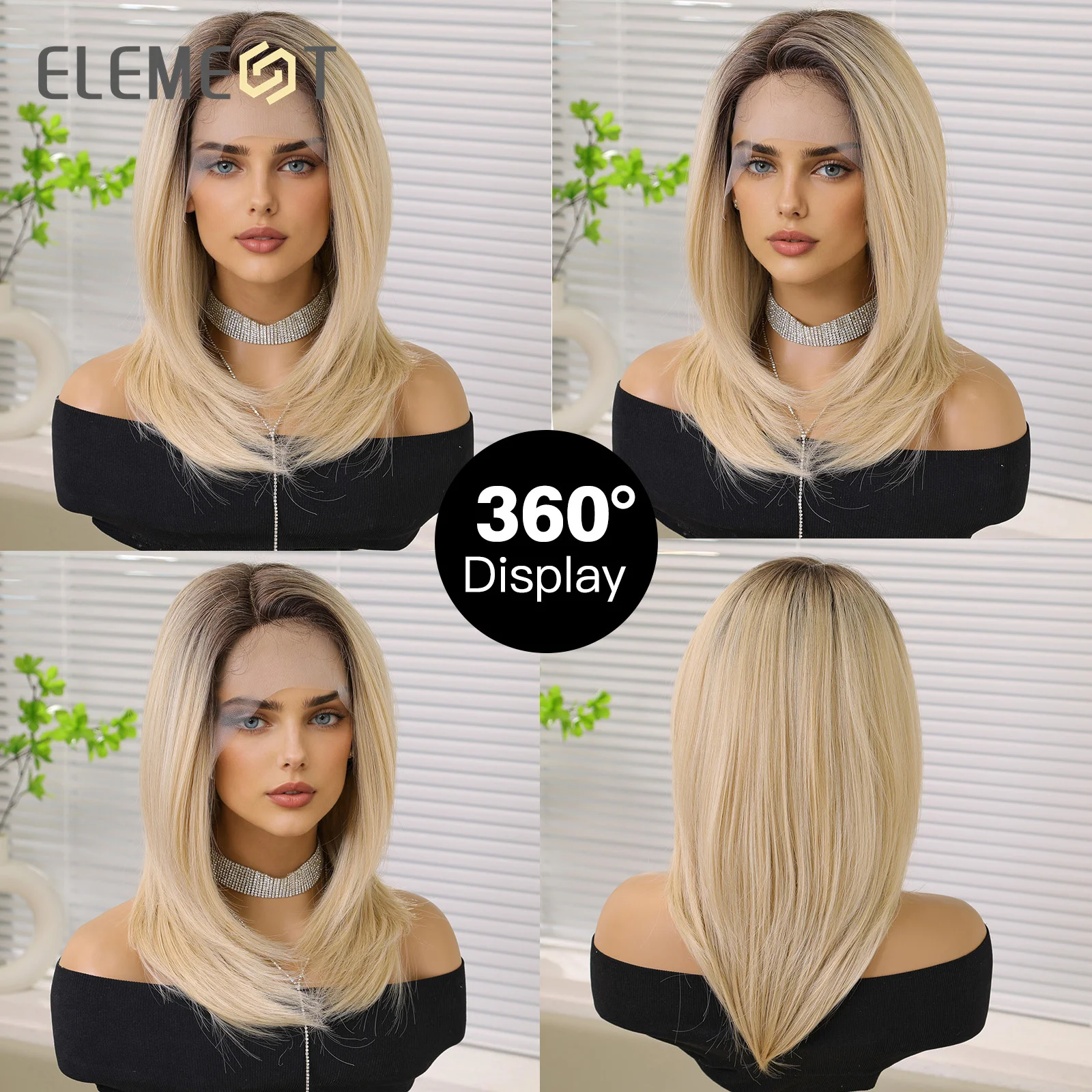 Synthetic Wig 13*5*1 Lace Ombre Dark Root to Blonde for Girls Daily Heat Resistant Transparent Glueless