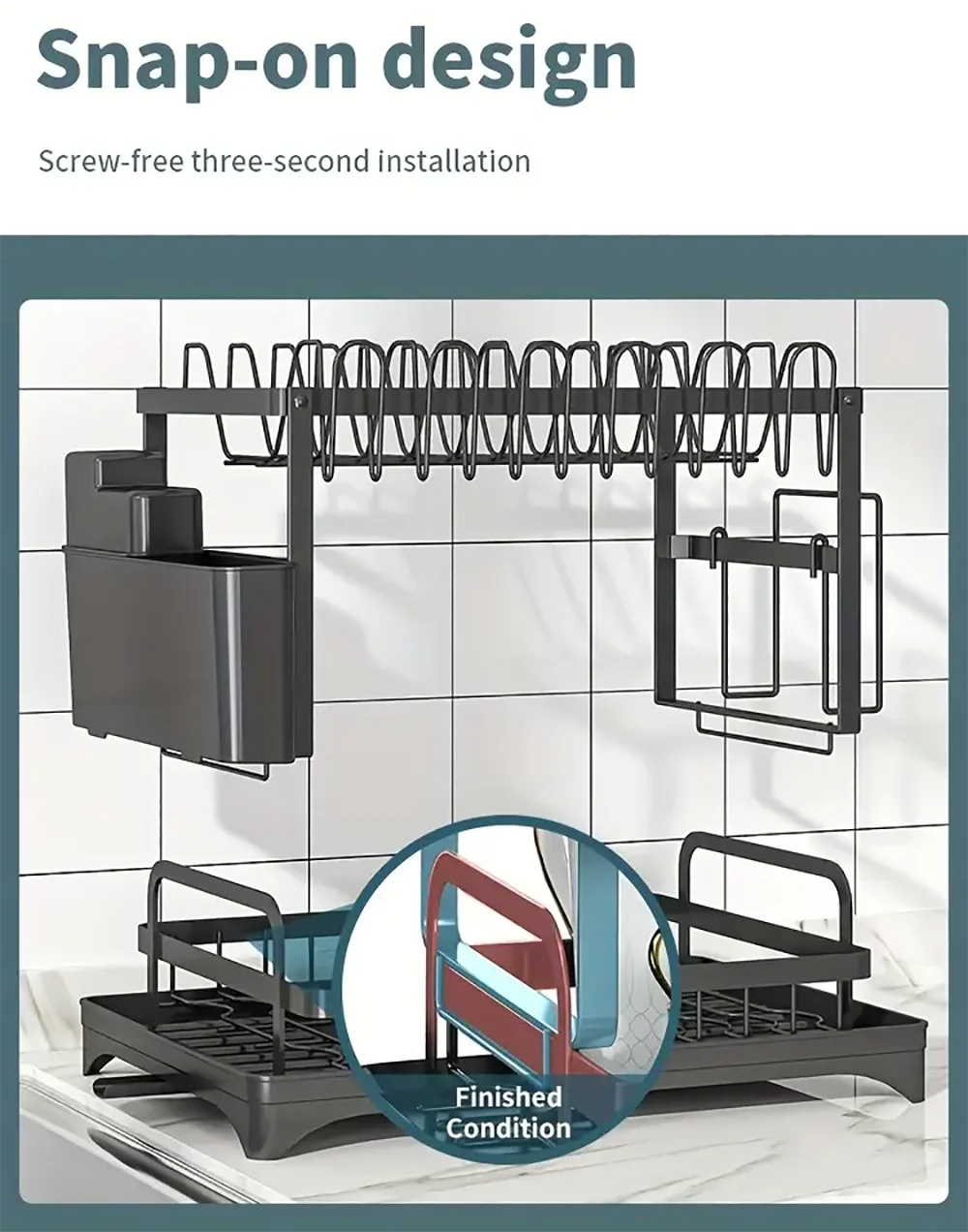 Dish Drying Rack, 2 Tier Large Dish Drying Rack for Kitchen Counter with Drainboard Stainless Steel Dish Drainer for Dish&Cup 3