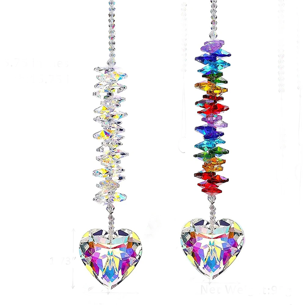 1pcs Clear Glass Crystal Heart Prism Pendant Suncatcher for Windows Indoor Outdoor Garden Hanging D&eacute;cor Gifts for Women Mom