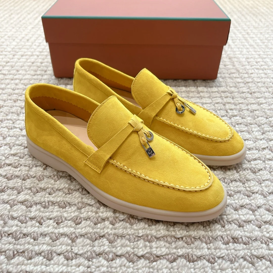 Genuine leather loafers for women's shoes one foot shallow mouth flat sole single shoe soft sole lazy bean shoes for men's shoes