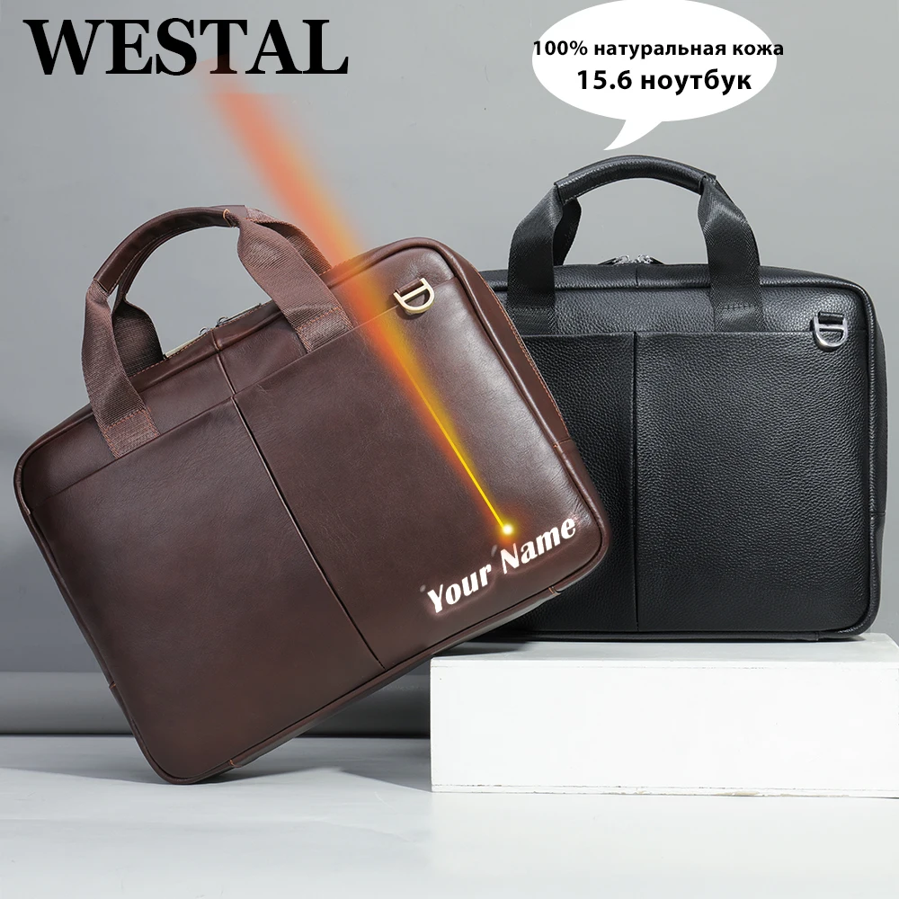 

WESTAL 15 inch Laptop Bag for Men's Briefcases Genuine Leather Men's Executive Briefcase Portafolio Business Men Computer Bags