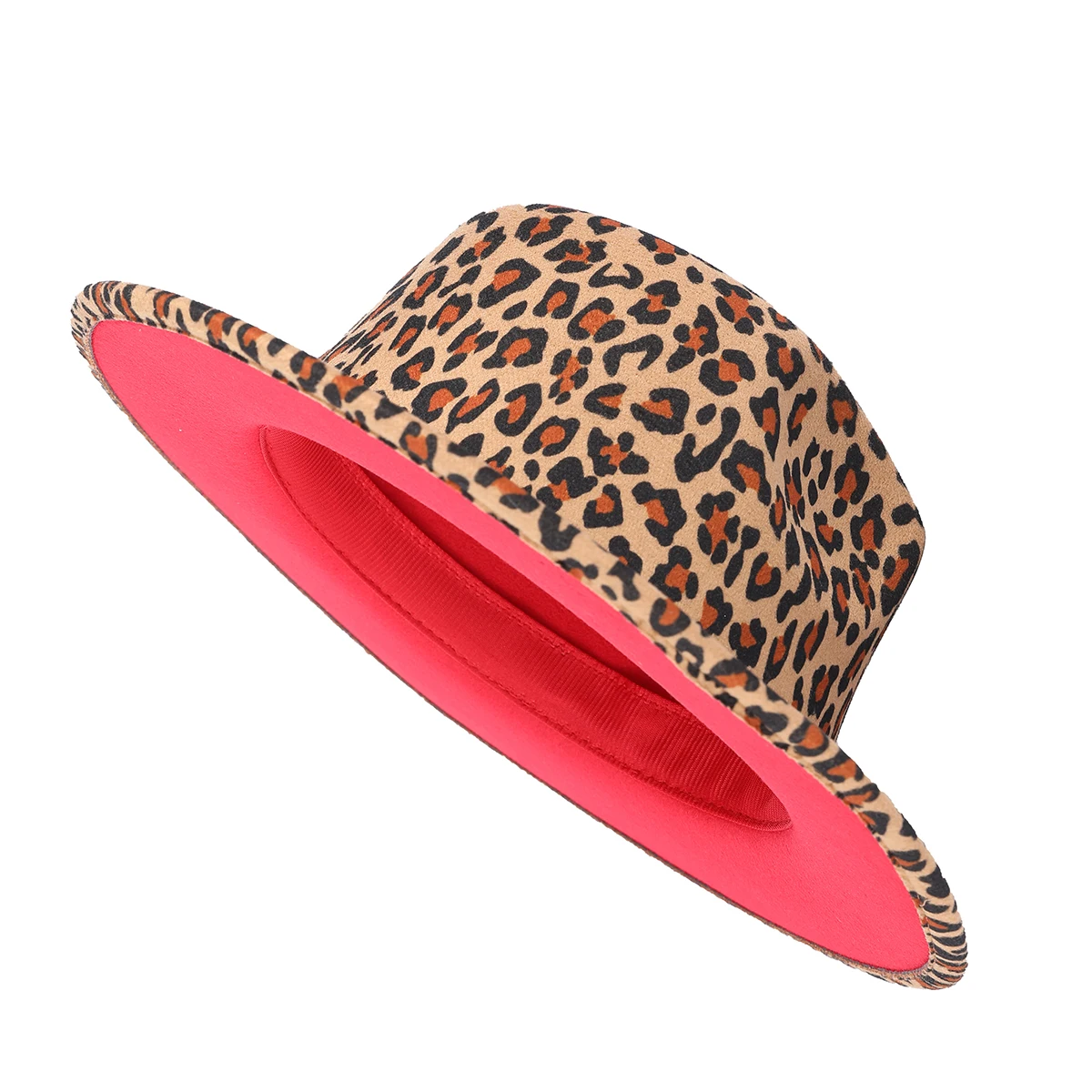 

Red Bottom And Leopard Printed Wide Brim Two Tone Fedora Hats For Women Outdoor Casual Party Jazz Vintage Fedora Caps Top Hats