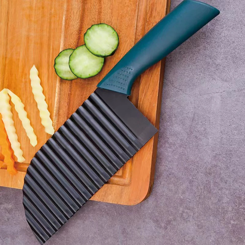 Coltello Affettatrice Verdure MOACC Con Lama Ondulata - 2 Pezzi In Acciaio Inox E Manico Legno - Foto 2