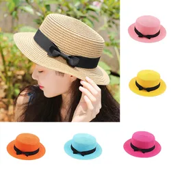 women straw hat Flat Top Straw Hat Vacation Casual Shopping Beach Hats for Woman Hats for girls Church Courtesy Panama Sun Hat