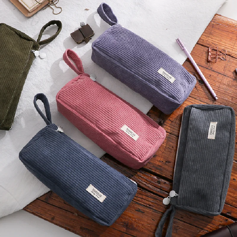 Korean Corduroy Cosmetic Bag Small Makeup Pouch Lady Portable Travel Toiletry Bag Necesserie Organizer Student Cute Pencil Case 2
