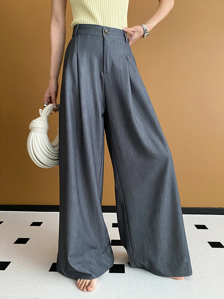 [LANMREM] Office Lady High Waist Sunscreen Pants For Womrn Elastic Wide Leg Trousers Fashion Clothes 2024 Summer New 26D9167