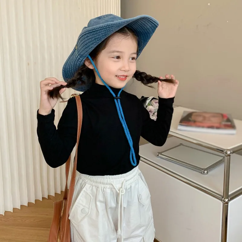 Six Colors Solid Candy Colors Kids Outfits Mock Neck Undershirt Korean Version Full Sleeves Toddler Girls Basic Shirt  For Kids