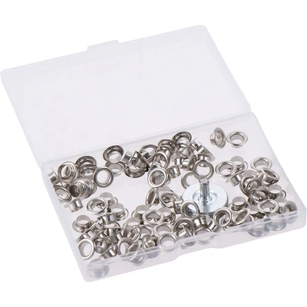100 Sets Thickened Grommet Kit 1/4 Inch Silver Grommets Eyelets Metal Eyelet Leather, Fabric, Tarp, Shoes, Clothing