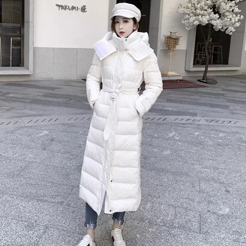 2023 New Women Down Jacket Winter Coat Female Extended Version Parkas Thick Warm Outwear Slim Fit Hooded Leisure Time Overcoat
