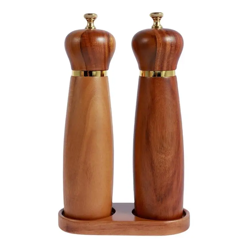 

Wooden Salt Pepper Grinder Set Spic Mill With Adjustable Standing Tray Peppercorn Cumin Chili Grinder Condiments Grinder Bottle