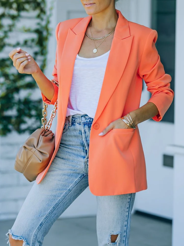 Blazer Women Solid Color Long Sleeves Slim fitting Coat Spring Summer