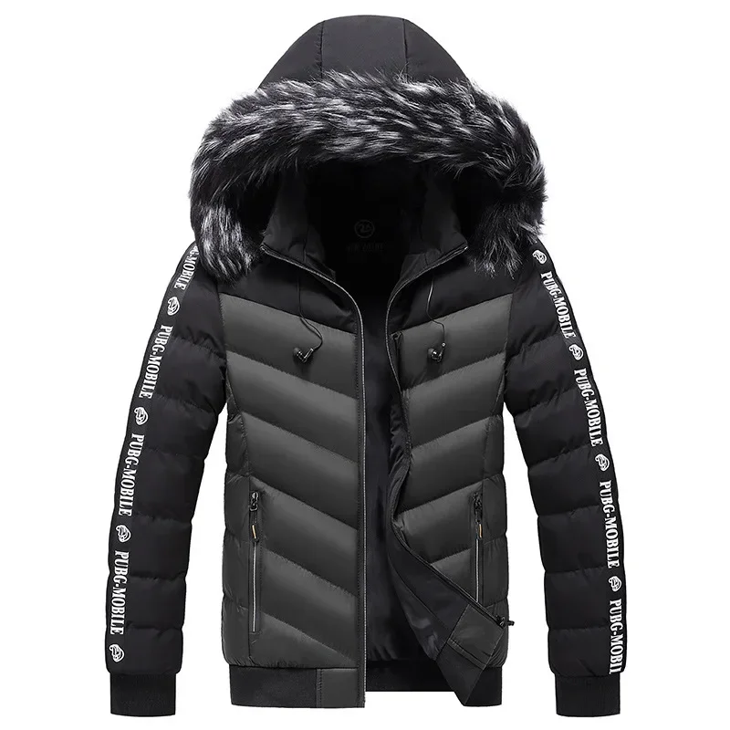 Winter Youth Park Casual Warmth Thickened Waterproof Fur Collar Hoodie Slim Contrast Jacket