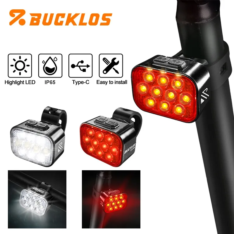 BUCKLOS Luce posteriore per bicicletta 1100mAh Luce per bici a LED IP65 Lampada per bici impermeabile Lampada per bici ricaricabile USB Accessori per biciclette