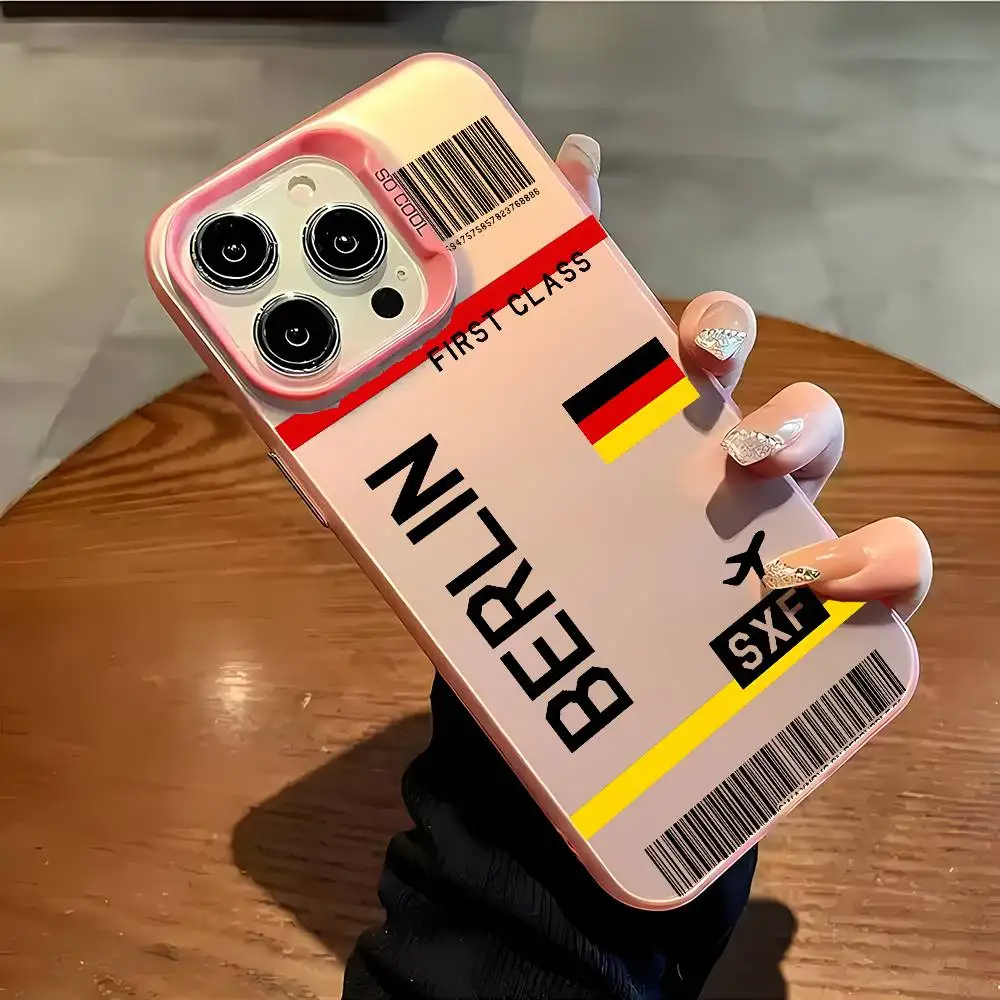 Germany Plane Travel Ticket Phone Case For iPhone 16 15 14 13 12 11 Plus Pro Max multicolor Aurora laser Shockproof Funda Cover – Detail 9