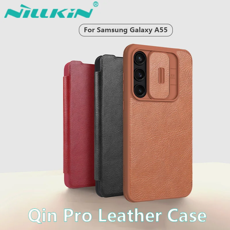 

Кожаный флип-чехол для Samsung Galaxy A55 5G Case Nillkin Qin PRO, защитный чехол для объектива камеры Samsung A55, новые чехлы для телефонов