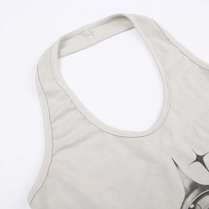 Y2K devil eyes halter crop top detail