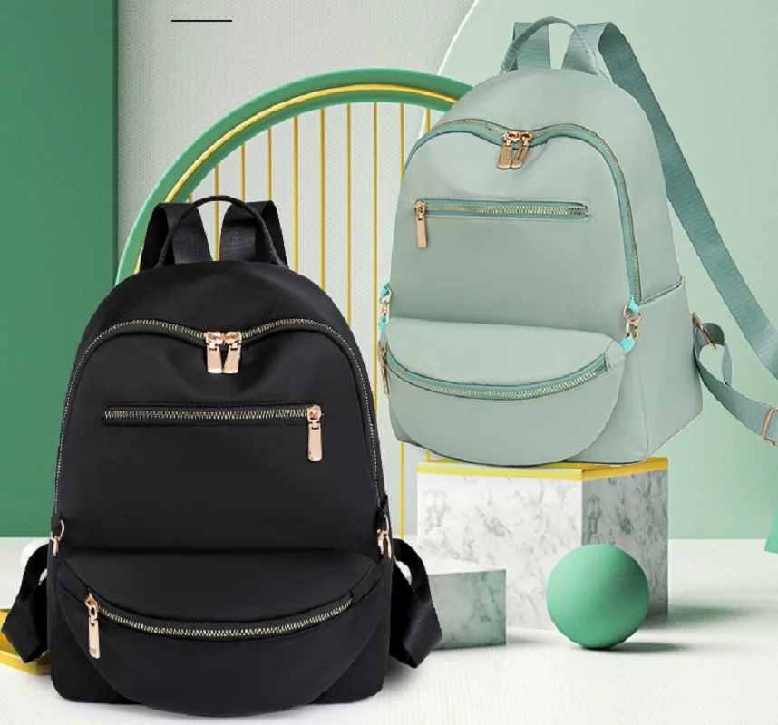 New Arrival Korean Casual Waterproof Nylon Large Capacity Double Zipper Shoulder Bags Laptop School Bag Female Travel Backpack