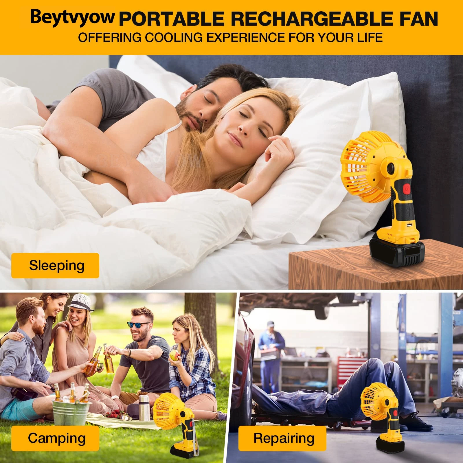 Cordless Fan for Dewalt 20V Battery Portable Camping Fan 3300RPM with LED Light