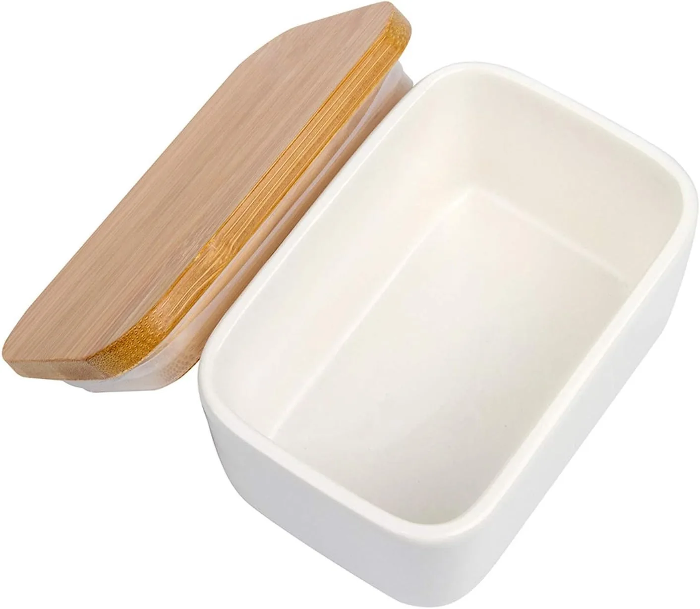 Porcelain Butter Dish with Lid Ceramic Butter Dish with Bamboo Lip for Countertop Resistant Heat Kitchen Storage