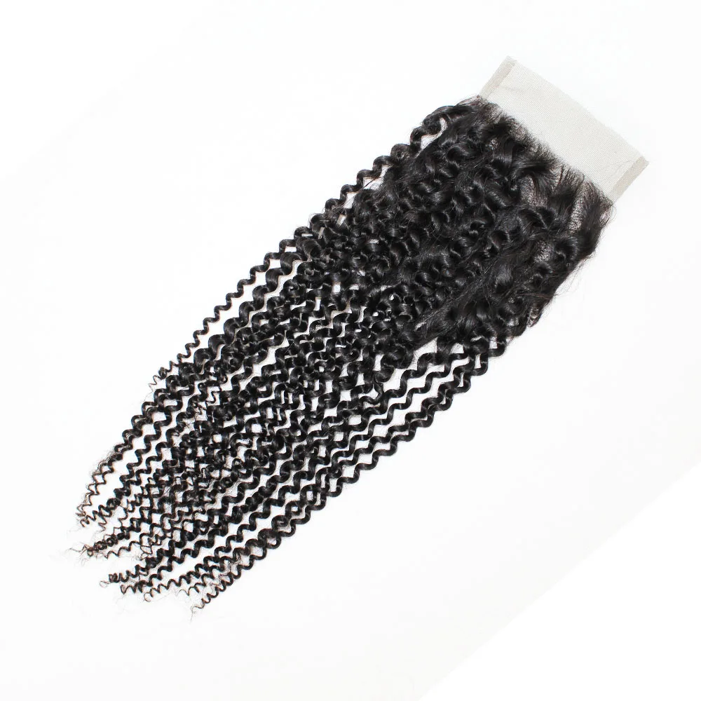 Kinky Curly 4x4 Lace Closure Remy Indian Human Hair Hand-tied Top Closures 150 Density Natural Color Hair Extension