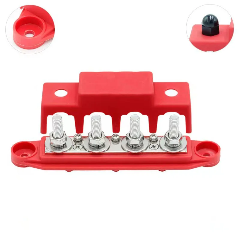 Power Distribution Block M8 M10 4 Studs Power Distribution Block 250A Rating BUSBAR Bus Bar With Cover For Car Boat Auto Yacht RVs