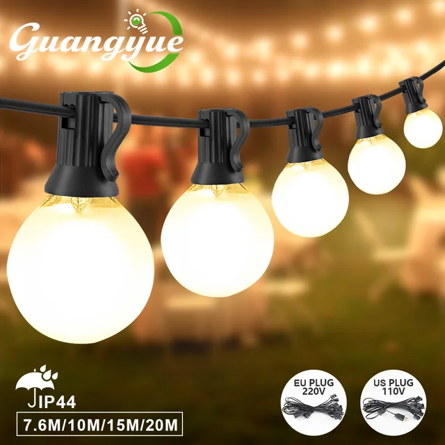 Guirxiété Lumineuse LED G40 en Verre Blanc, Ampoule E12, Connectable, Décoration Extérieure, ixde Jardin, Mariage, Étanche 1