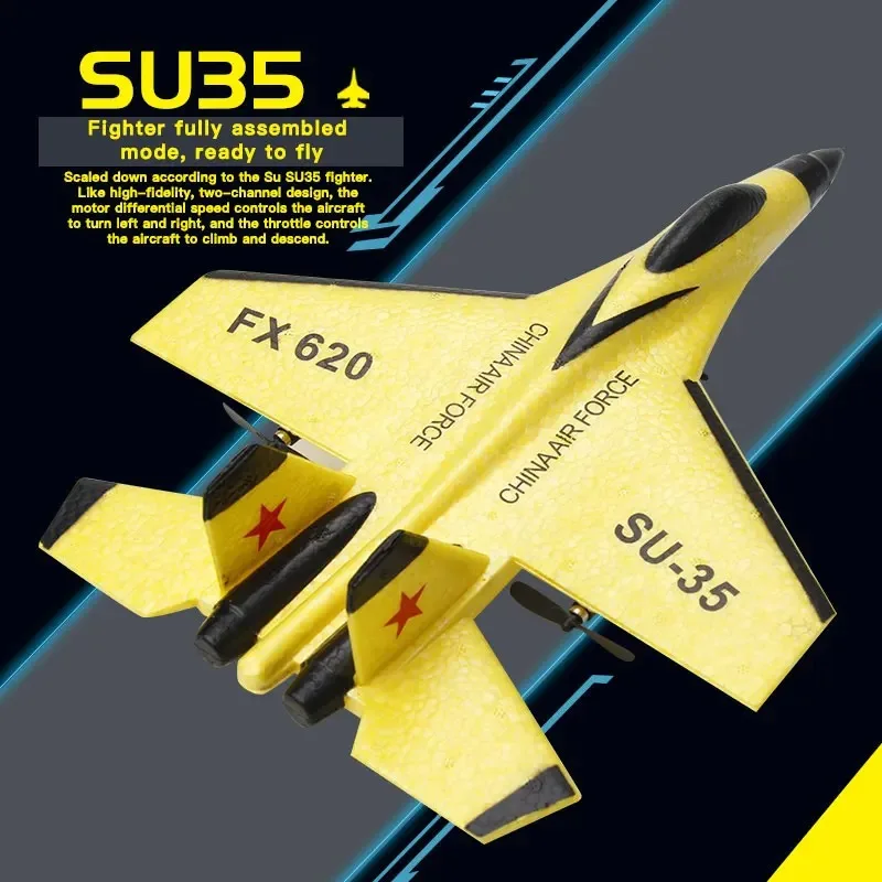LED 조명이 있는 RC 비행기 SU35 2.4G, 항공기 리모컨 비행 모델 글라이더 비행기 SU57 EPP 폼 장난감, 어린이 선물