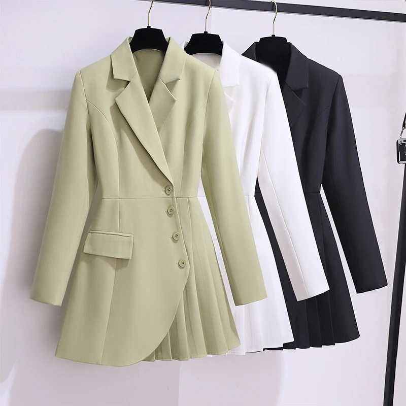 

Skinny Patchwork Slim Long Blazers Splice Pleated Mini Dress Women's Clothing Spring Autumn Office Lady Classic Women's Jackets