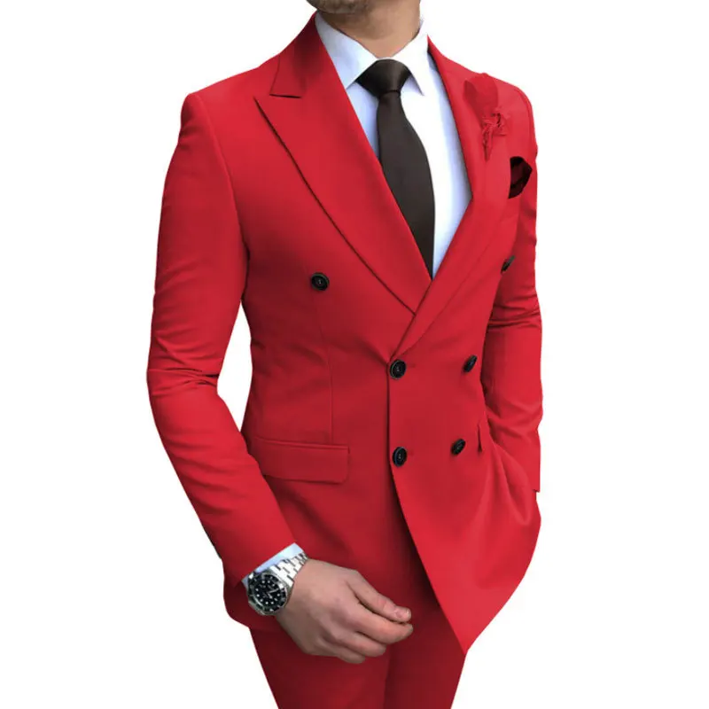 Elegant Men's Suits Wedding Dress Groom Best Man Blazer Pants Double Breasted Business Banquet Slim Fit Fashion Male 2 Piece Set
