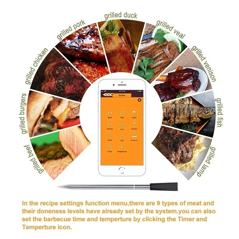 Wireless Meat Food Thermometer For Oven Grill BBQ Smoker Kitchen Smart Digital Bluetooth Barbecue Thermometer Temperature Gauge meat thermometer