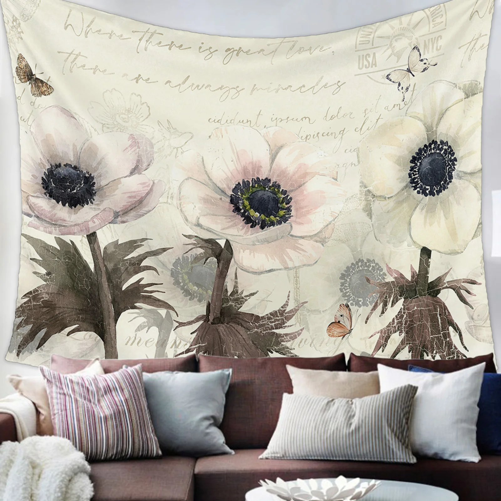 

Винтажный цветок, искусственная кожа, настенная подвеска, домашняя спальня, гостиная, Декор, подвесное тканевое настенное одеяло
