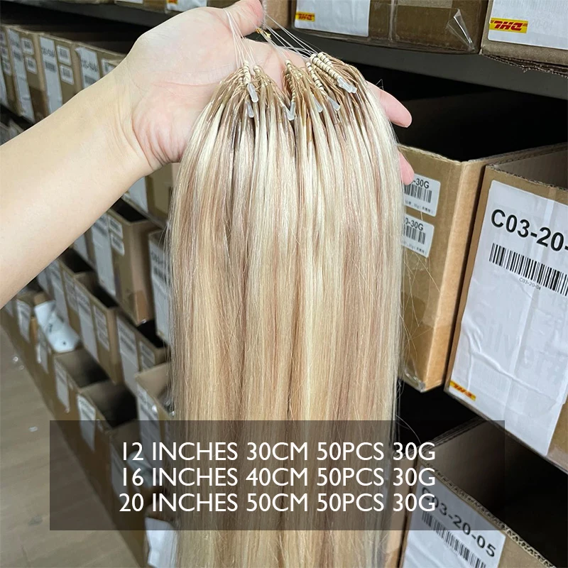 Highlight 8D Hair Extensions 12-20 inches Lightweight 30G 50PCS Micro Beads Ring Human Hair Micro Loop