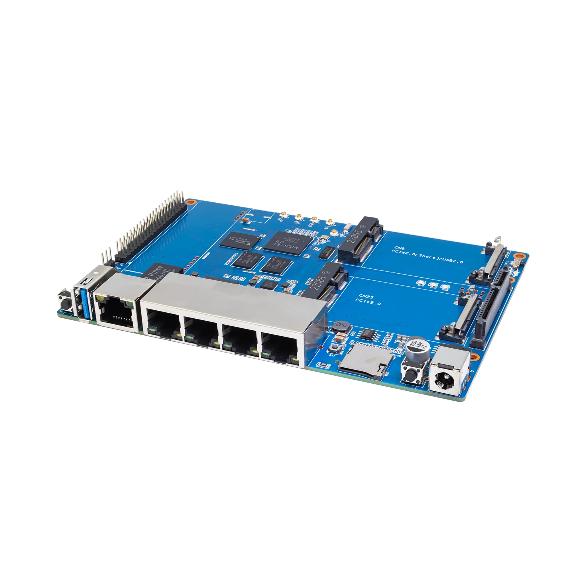 Banana Pi BPI-R64 MediaTek MT7622 64 bit Dual-core ARM 1G DDR3 8G eMMC Support 4G Module BT5.0 Wifi POE SATA Opensource Router