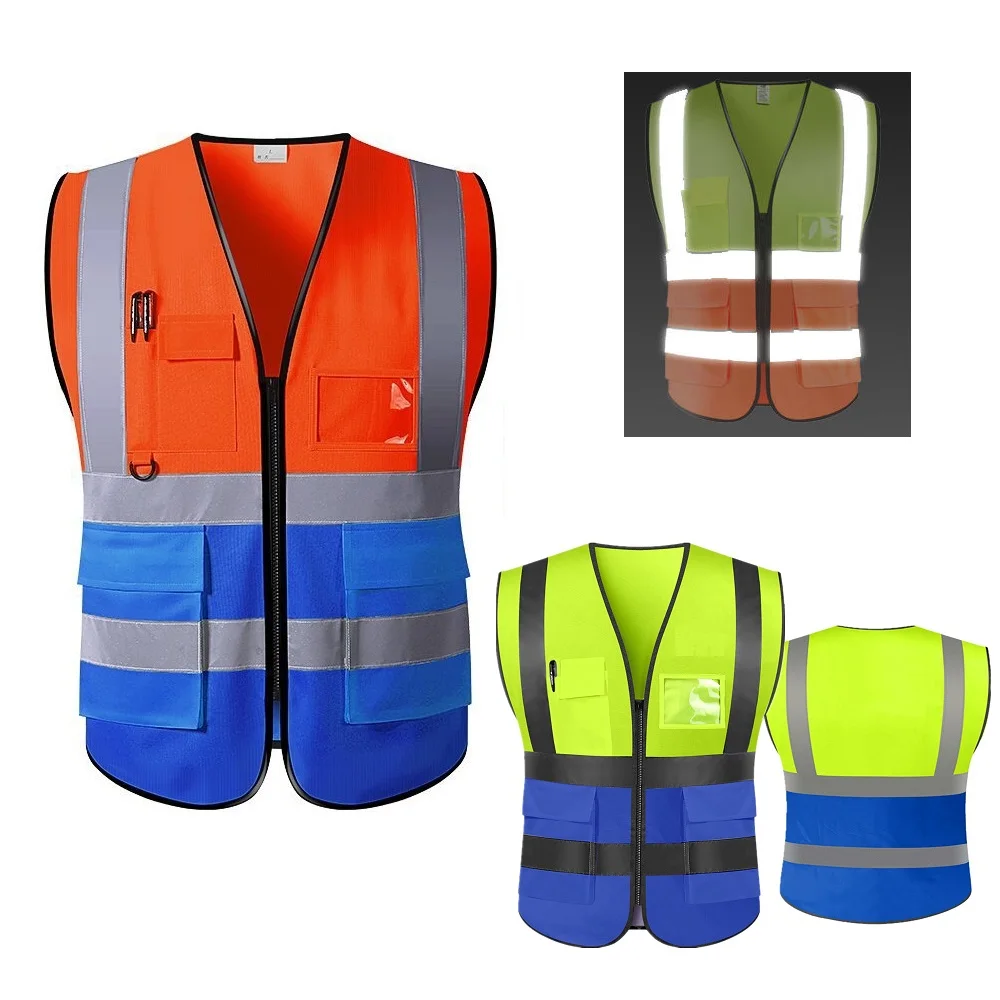 

High Visibility Unisex Multi-pocket Reflective Safety Vest Bright Color Traffic Vest Railway Coal Miners Uniform Breathable