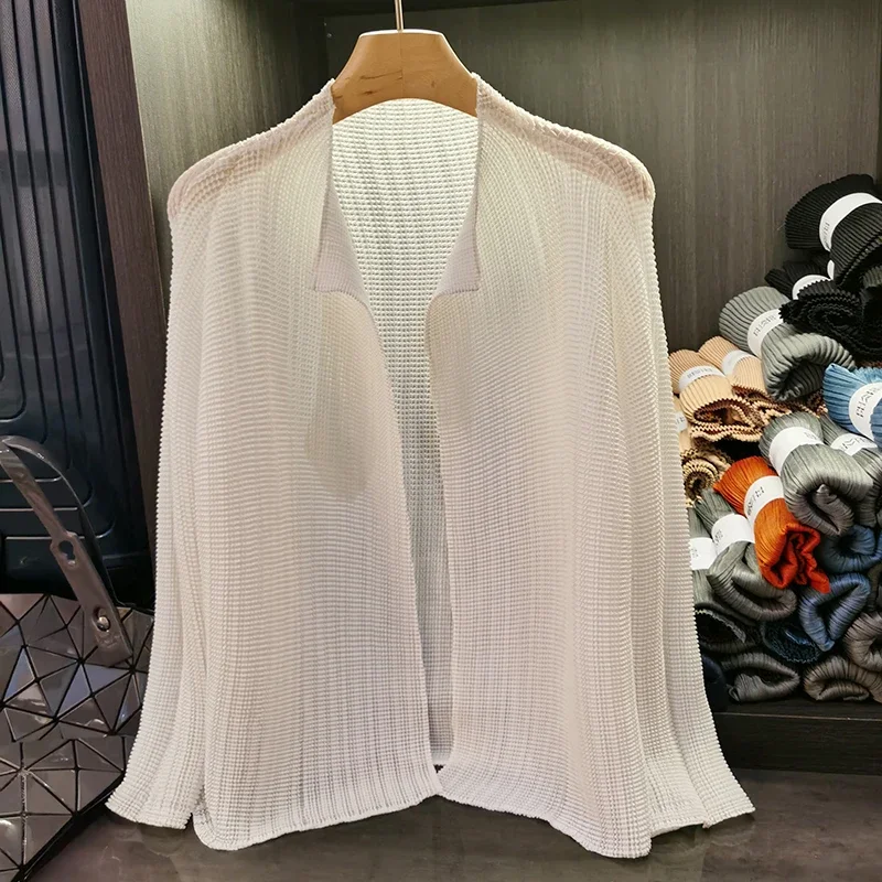 

Miyake Pleated Corn Kernel Cardigan 2024 Summer New Clothing Stand-up Collar Long-sleeved Blouse Air Conditioning Shirt Shawl