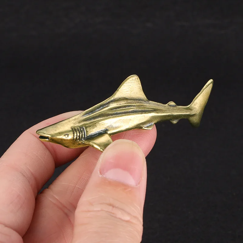

Sea Animal Shark Figurines Miniatures Retro Brass Office Desktop Crafts Ornament Gifts Home Decorations Living Room Accessories