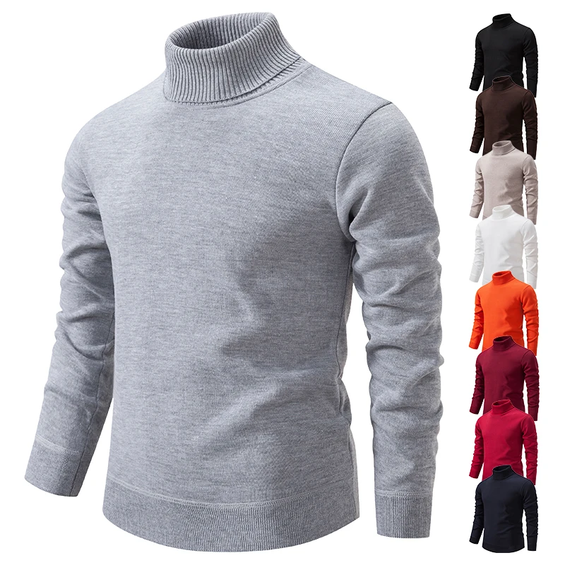 Winter Turtleneck Sweater Men Fleece Knitted Pullovers Elegant Solid Y2K Clothing Luxury Warm Designer Slim Korean Clothes