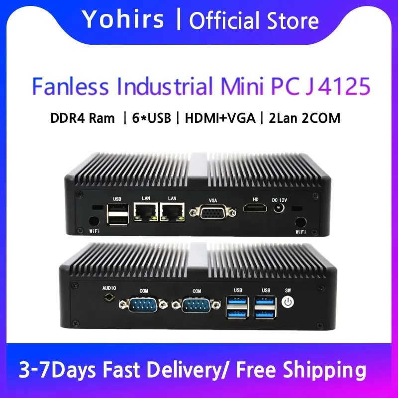Mini Pc Senza Ventola Quad Core Celeron J4125 Esxi Aes-Ni 4Xlan 6Usb 3G 4G Lte Modulo Soft Router Hdmi Vga Pfsense Firewall Appliance