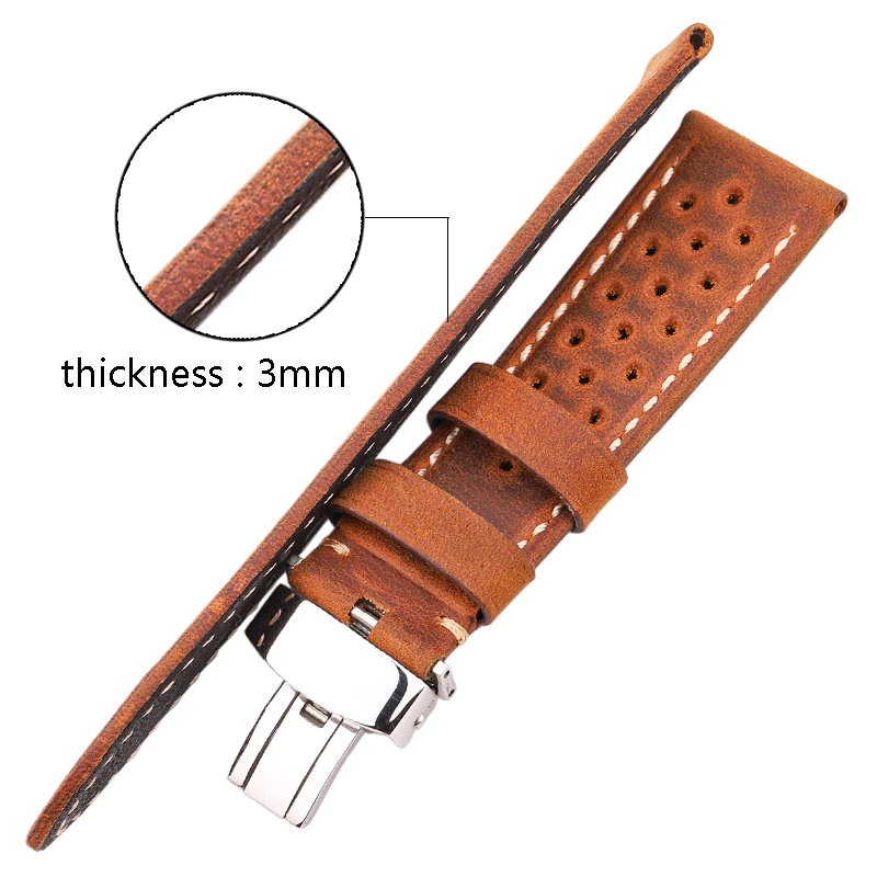 Premium Genuine Leather Unisex Watch Strap with Deployment Clasp – Available in Multiple Sizes & Colors