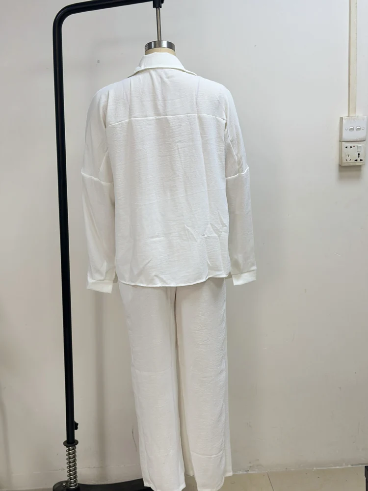 Autumn Winter Women Blouse and Wide Leg Trousers Set