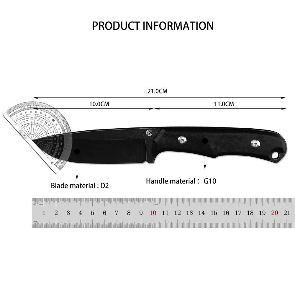 High Quality Fixed Blade Knife Outdoor Hunting Cutting Knife D2 Blade G10 / Flax Handle EDC Camping Hiking Survival Tools Gift 6