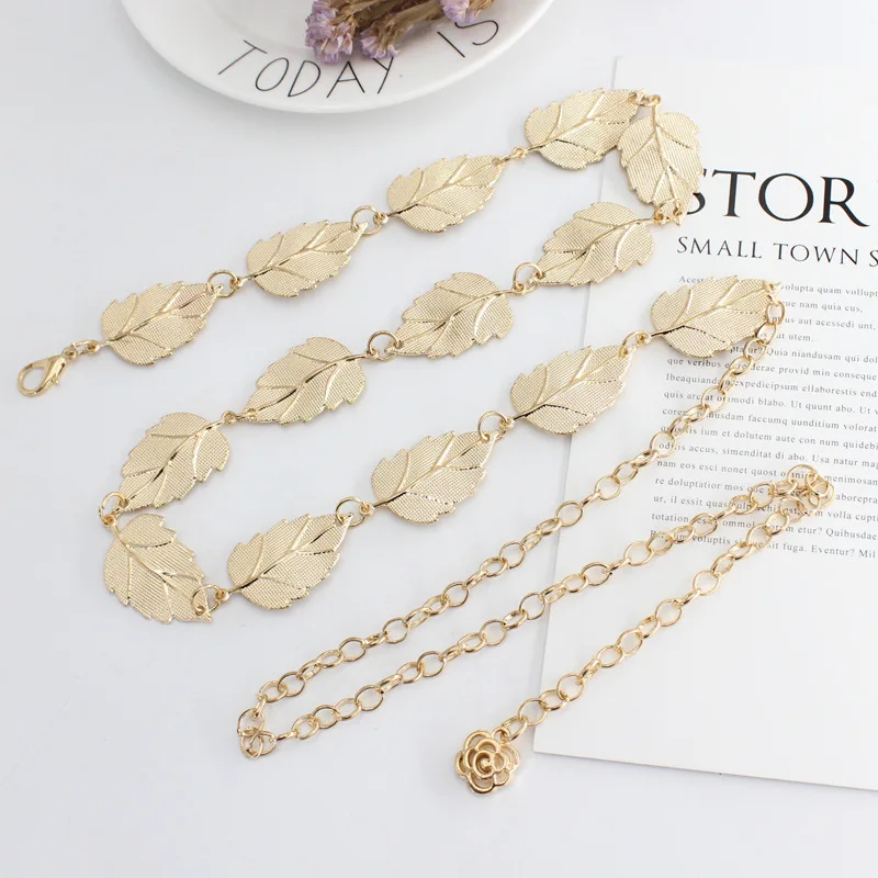 New Leaf Shaped Hollow Out Chain Belt for Women Elegant Gold Silver Metal Ladies Waistband Fashion Dress Waist Band Wedding Gift